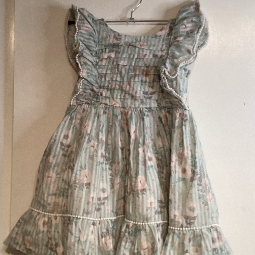 Shabby Chic Floral Ruffle Kids Dress - Mint  and Pink sz 4T